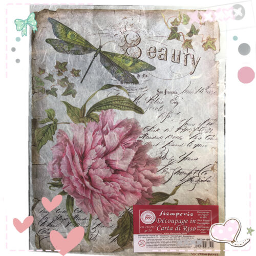 Feuille A4 - Pivoine et libellule